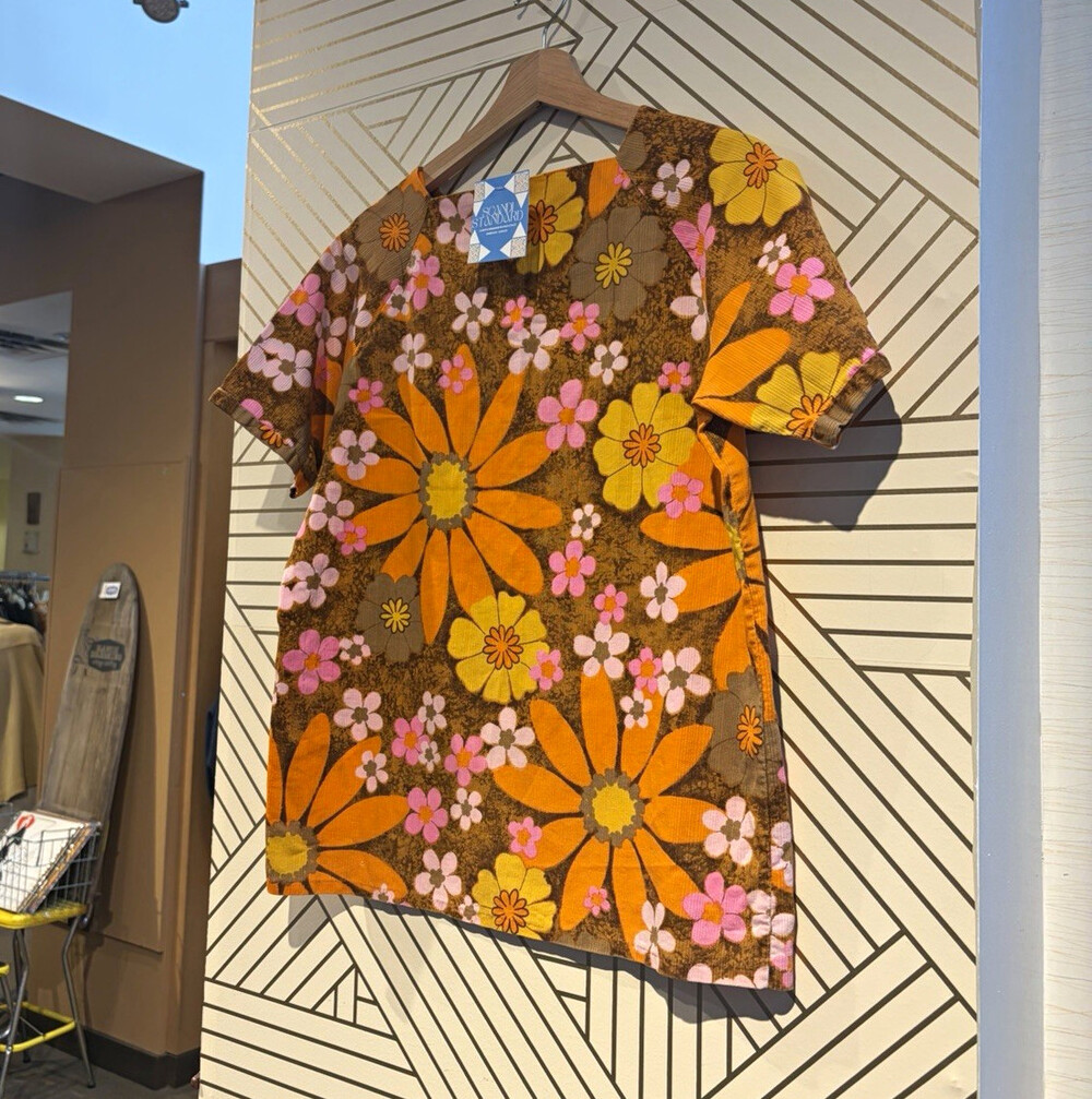 VTG 70s Women’s Floral Pullover Blouse S/M Brown Orange Pink Yellow